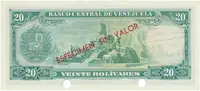Venezuela, 20 Bolivares 1967, anulát - ESPECIMEN SIN VALOR, P.46s - fotografie 2