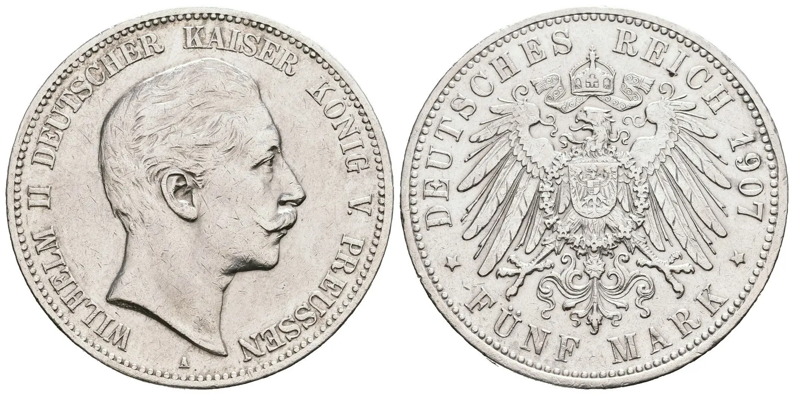 5 Marka 1907 A, J.104, zbytky lesku, rysky a hranky — 1