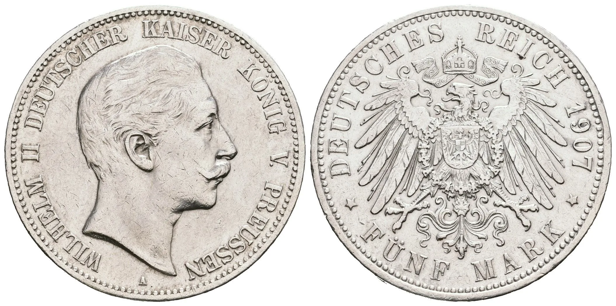 5 Marka 1907 A, J.104, zbytky lesku, rysky a hranky — 1