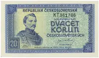 Československo, 20 Koruna b.d. (1945), perforace 3 md svisle, Hej.72a.S1