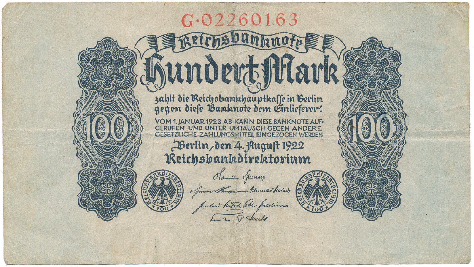 Německo, 100 Mark 1922, Ro.72