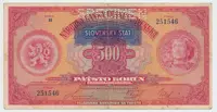 500 Koruna 1929/1939 + přetisk, série H, SPECIMEN, Hej.44a.S1