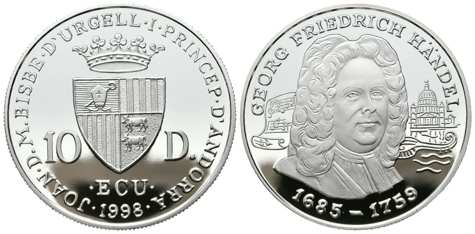 10 Diners 1998 - Georg Friedrich Händel, Ag 0,925 (31,47 g), PROOF, KM.147 — 1