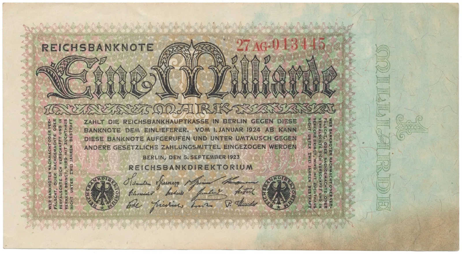 Německo, 1 Milliarde Mark 1923, Ro.111b