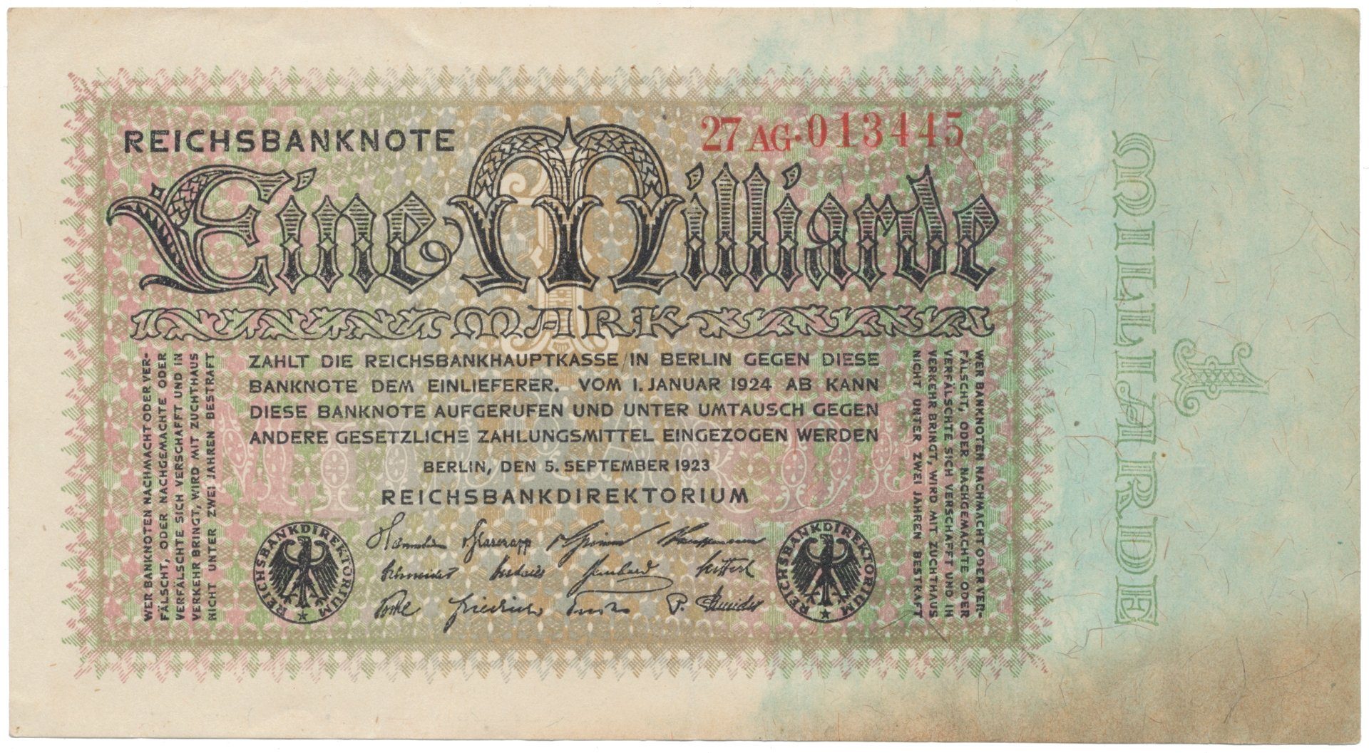 Německo, 1 Milliarde Mark 1923, Ro.111b