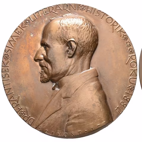 AE Medaile 1938 - František Šimek, literární historik. Poprsí zleva, opis. Jednostranný