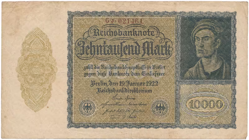 Německo, 10.000 Mark 1922, firemní 6-místný číslovač, Ro.69c