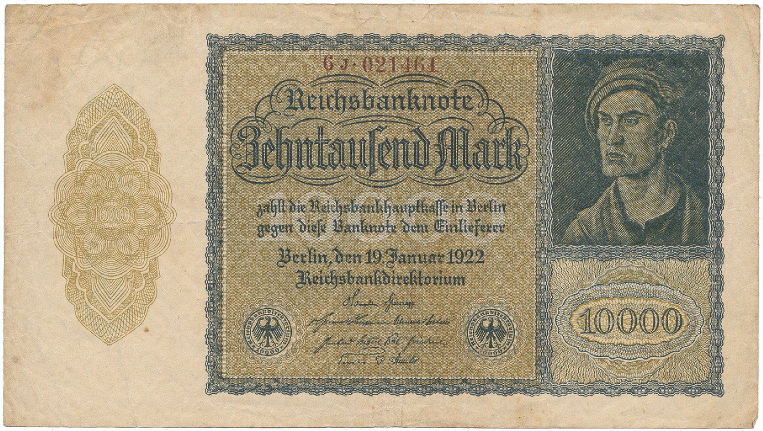 Německo, 10.000 Mark 1922, firemní 6-místný číslovač, Ro.69c