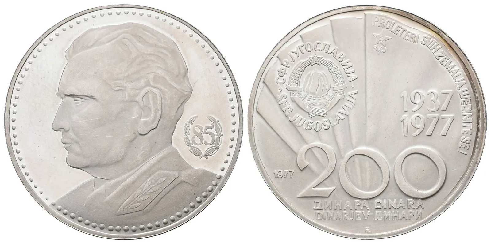 Jugoslávie, 200 Dinár 1977 - 85. narozeniny Josipa Broze Tita