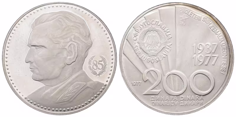 Jugoslávie, 200 Dinár 1977 - 85. narozeniny Josipa Broze Tita