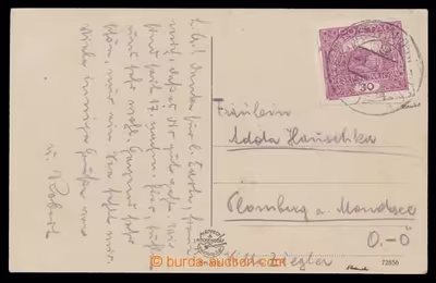 1920 HRADČANY pohlednice Janských Lázní adresovaná do Rakouska, vyfr. zn. Pof.13N, 30h světle fialová, nezoubkovaná, DR 