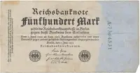 Německo, 500 Mark 1922, zelený 7-místný číslovač, Ro.71b