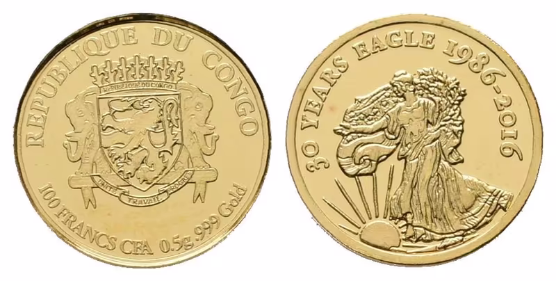 Kongo, 100 Franků 2016 - 30 let amerického Eaglu