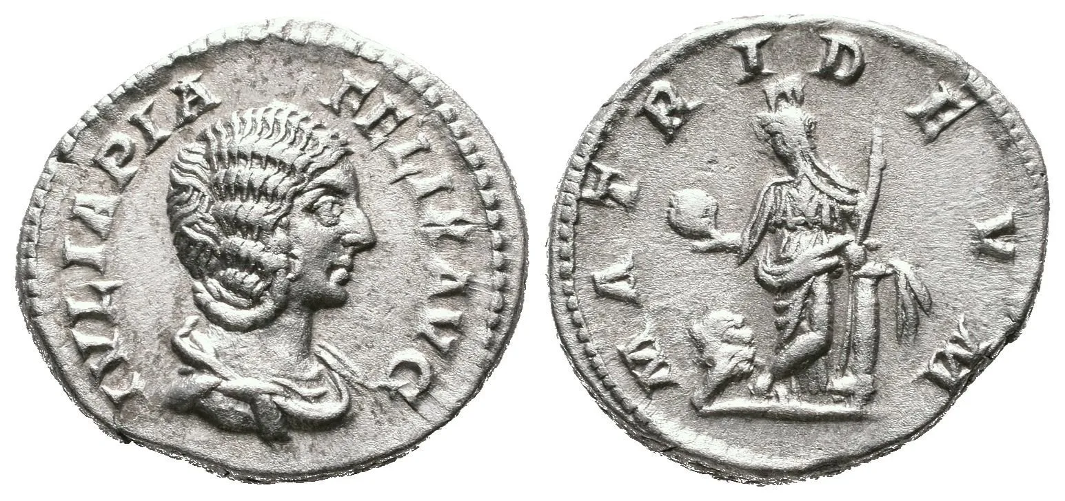 Denár, 211 - 217, Rv: MATRI DEVM, stojící Cybelle čelně drží buben a žezlo, opírá se — 1