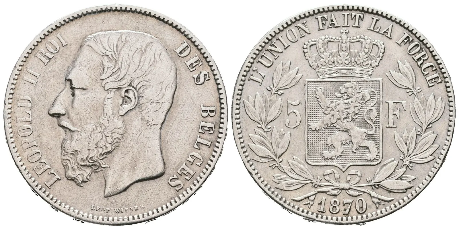 5 Frank 1870, KM.24, patina, rysky a drobné hranky — 1