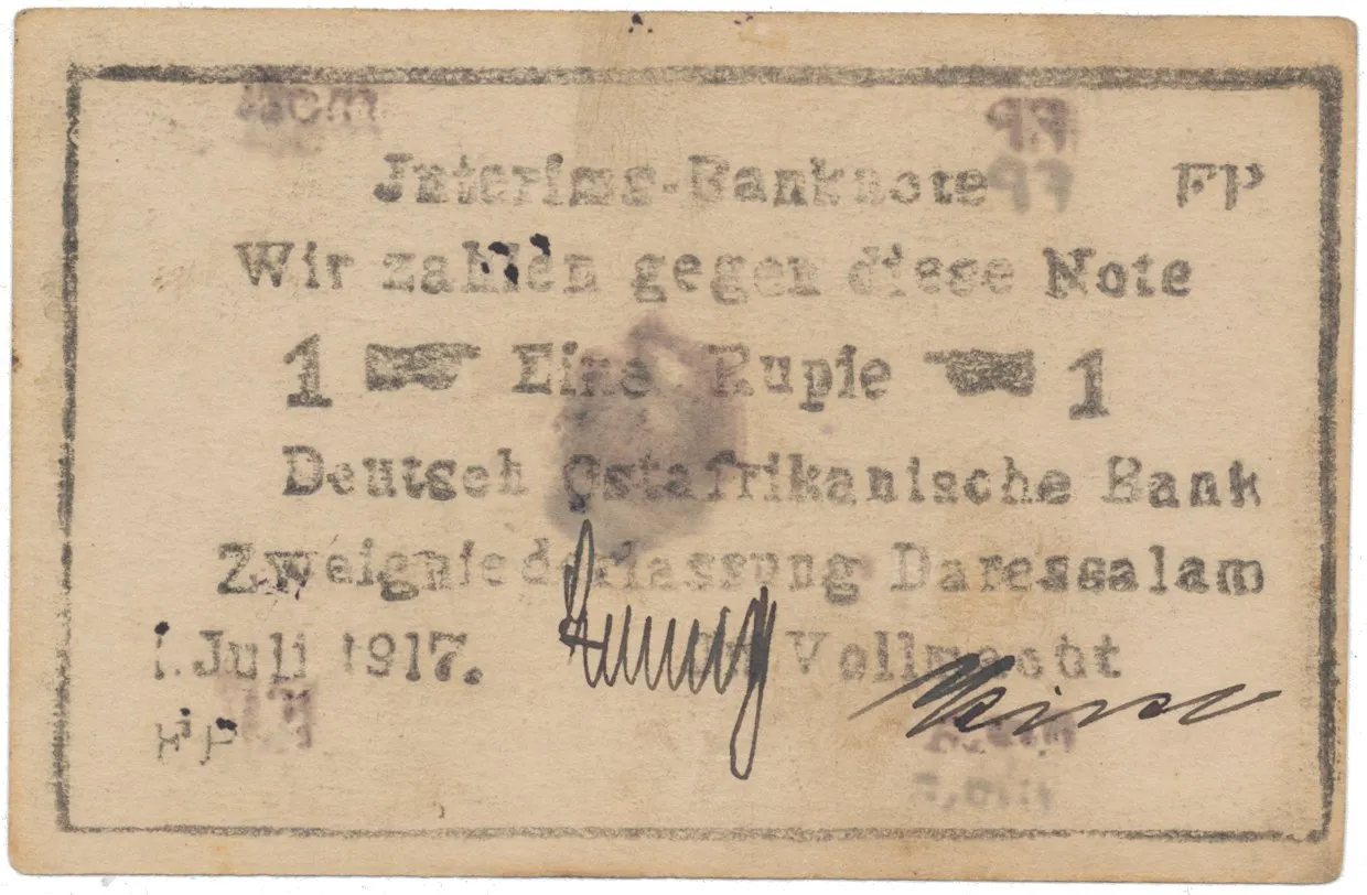 Německá Východní Afrika, 1 Rupie 1. 7. 1917, vodotisk „DBACH", R.936d