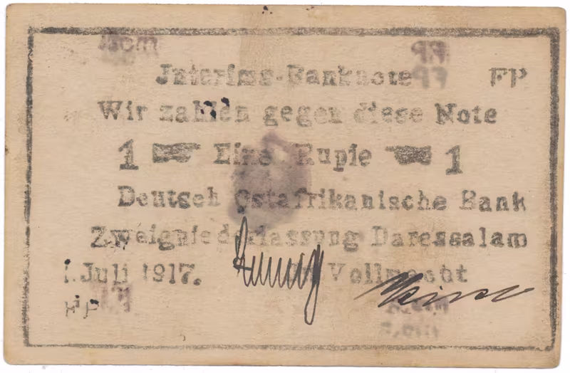 Německá Východní Afrika, 1 Rupie 1. 7. 1917, vodotisk „DBACH", R.936d