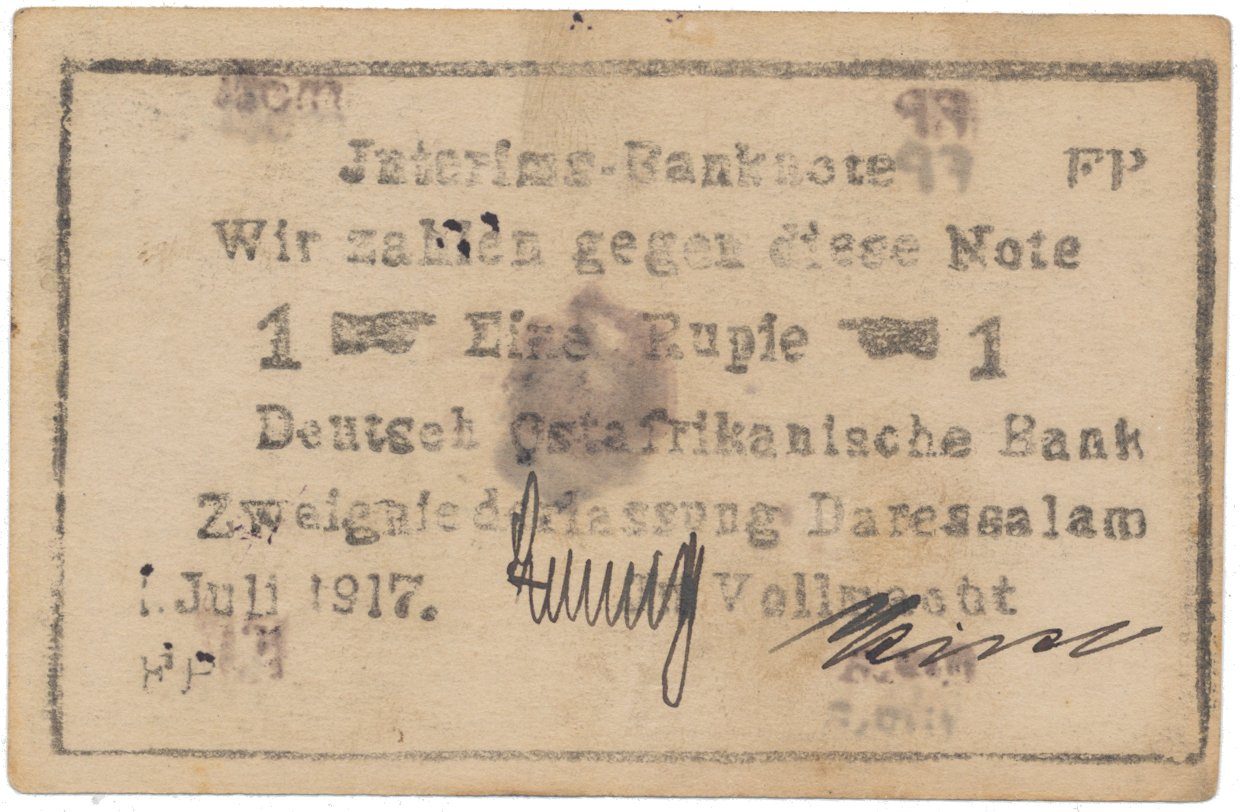 Německá Východní Afrika, 1 Rupie 1. 7. 1917, vodotisk „DBACH", R.936d