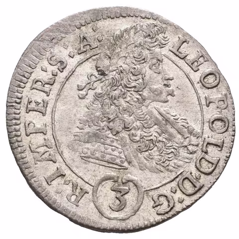 3 Krejcar 1695 GE, Praha-Egerer, zkrácený opis LEOPOLD D G ..., Hal.1426 var.,