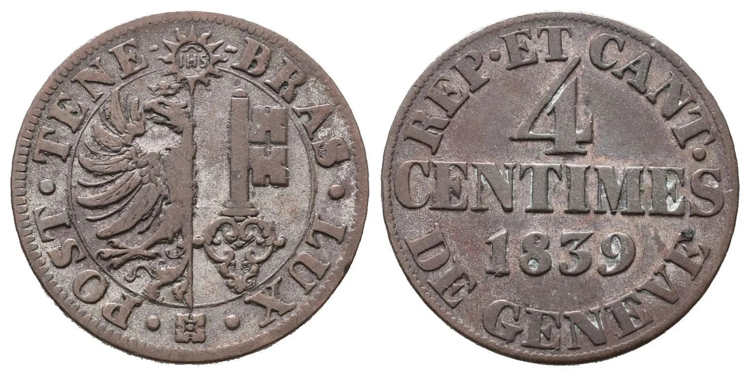 Švýcarsko - Ženeva, 4 Centime 1839