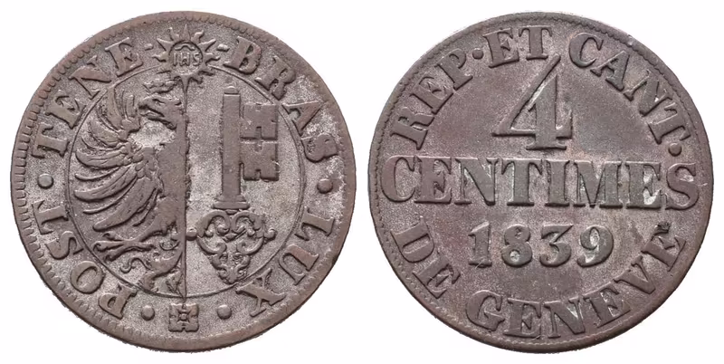 Švýcarsko - Ženeva, 4 Centime 1839