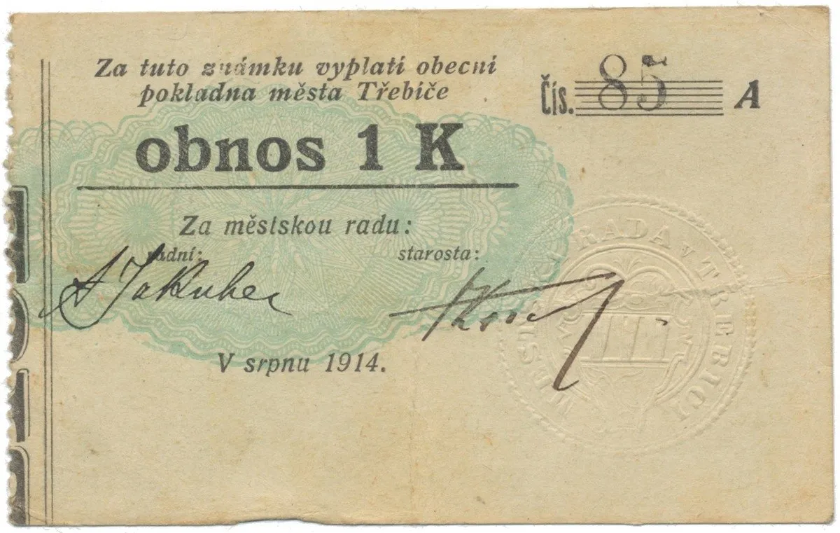 Třebíč - město, 1 K srpen 1914, silnější K, HH.223.5.6a1