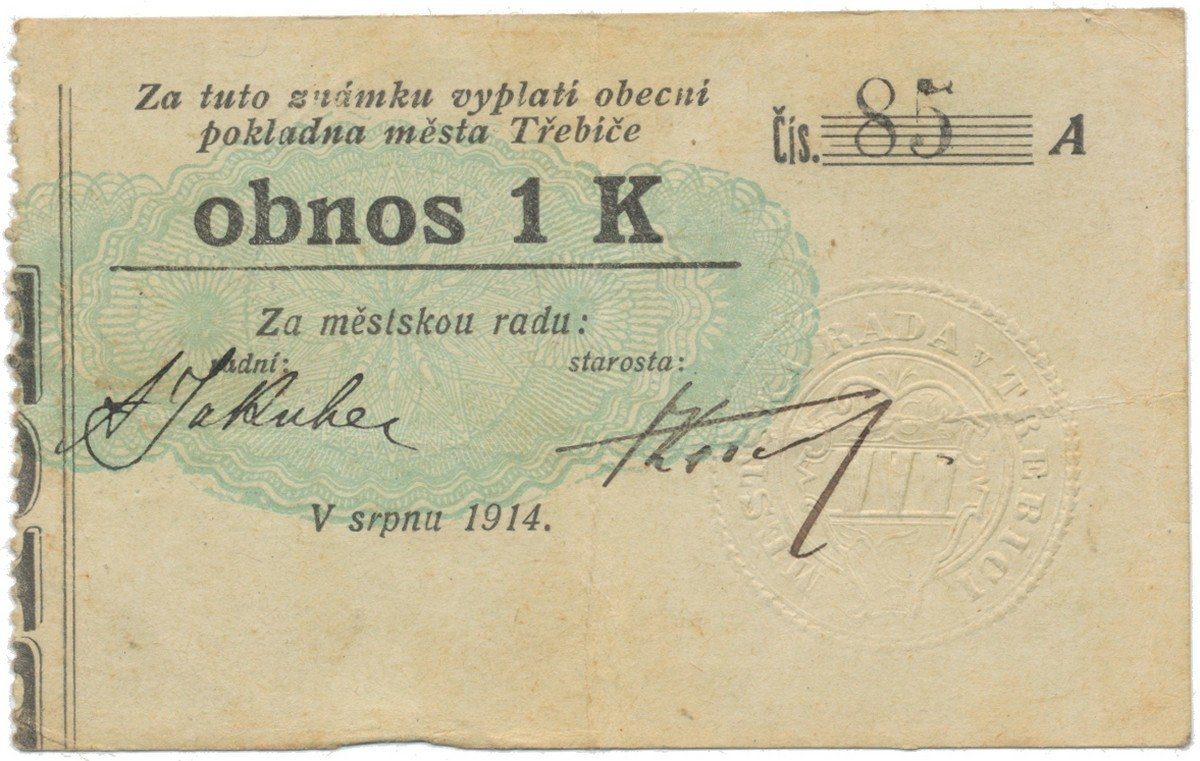 Třebíč - město, 1 K srpen 1914, silnější K, HH.223.5.6a1