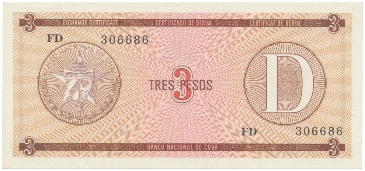 Kuba, 3 Pesos b.d., série D, P.FX28