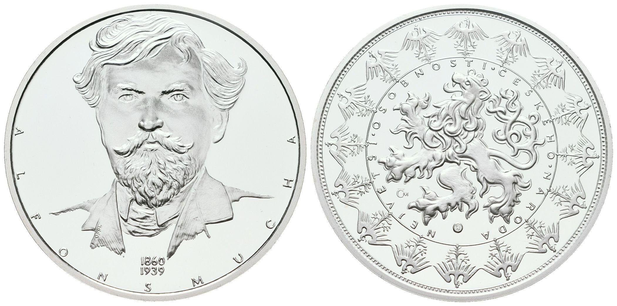 Stříbrná investiční medaile - Alfons Mucha - Ag 29 g - 999/1000 + Certifikát