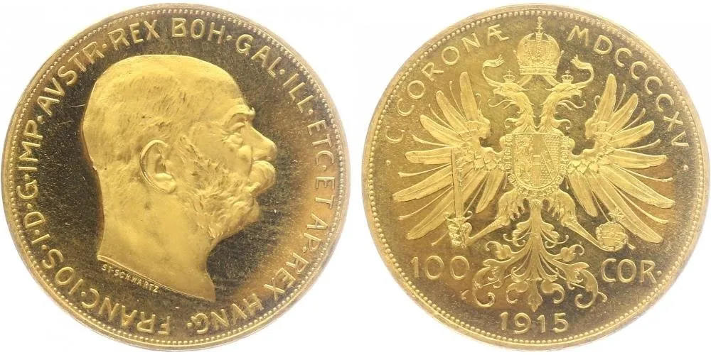 100 Koruna 1915 - podpis ST. SCHWARTZ, stará ražba