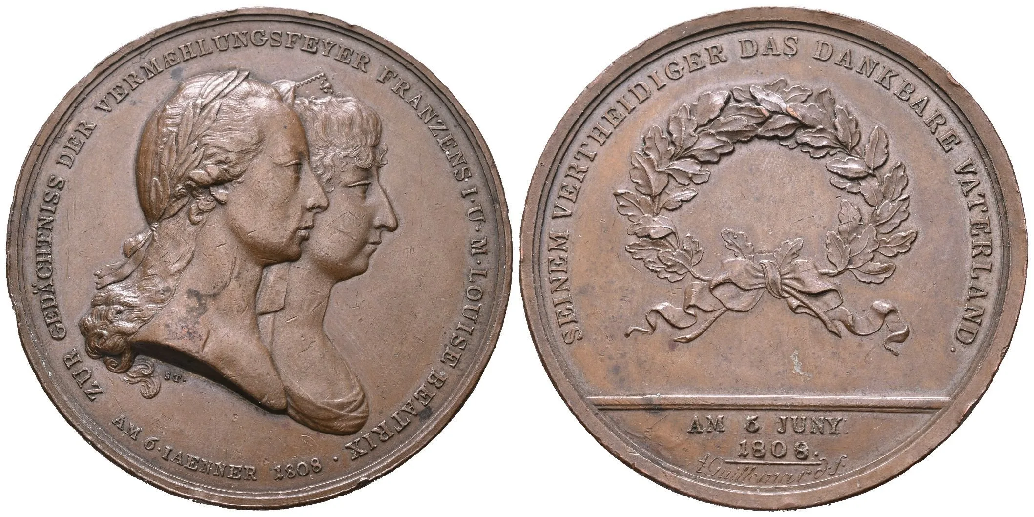 AE Medaile 1808 (Stuckhart, Guillemard) - Na třetí zasnoubení s Marií Ludvikou Beatrix. — 1