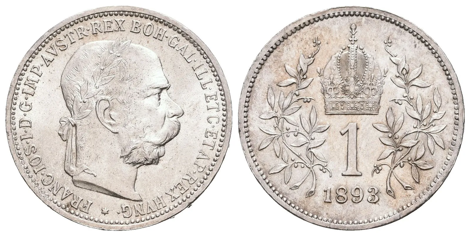 1 Koruna 1893, luxusní zachovalost, lesk, patina — 1