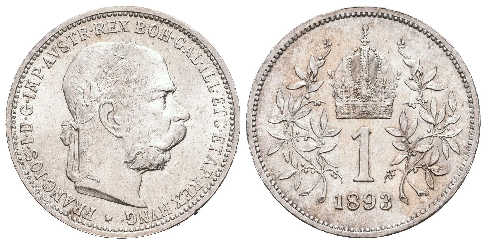 1 Koruna 1893, luxusní zachovalost, lesk, patina — 1