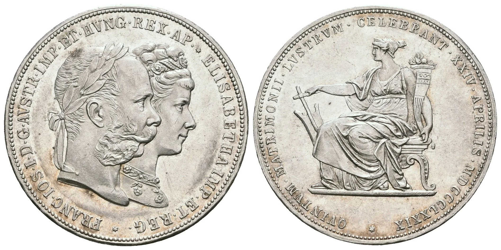 2 Zlatník 1879 - Stříbrná svatba, bez tečky za slovem ELISABETHA na líci, — 1