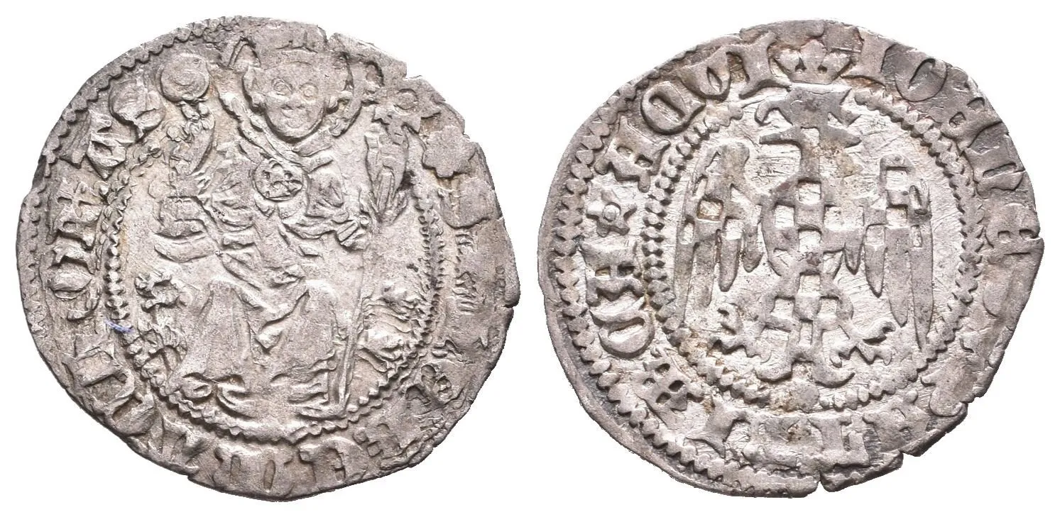 Denár b.l., Sv. Heřman čelně, opis / Moravská orlice, opis, Bernardi.62a, — 1
