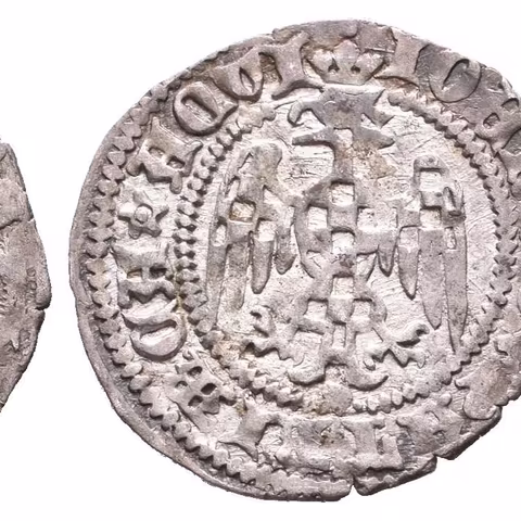 Denár b.l., Sv. Heřman čelně, opis / Moravská orlice, opis, Bernardi.62a,