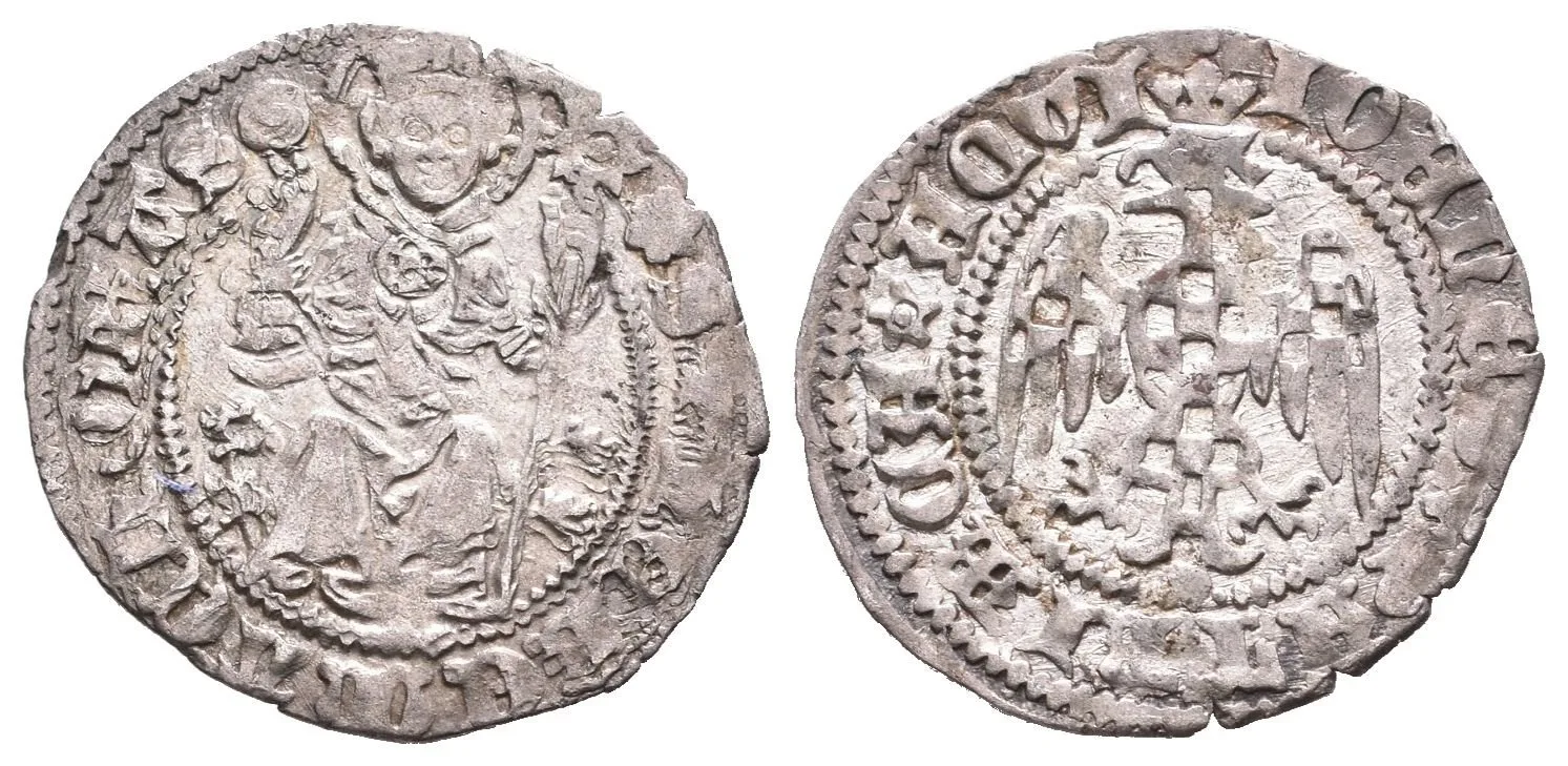 Denár b.l., Sv. Heřman čelně, opis / Moravská orlice, opis, Bernardi.62a, — 1
