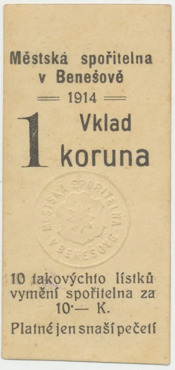 Benešov - spořitelna, 1 K 1914, HH.4.1.2.2a