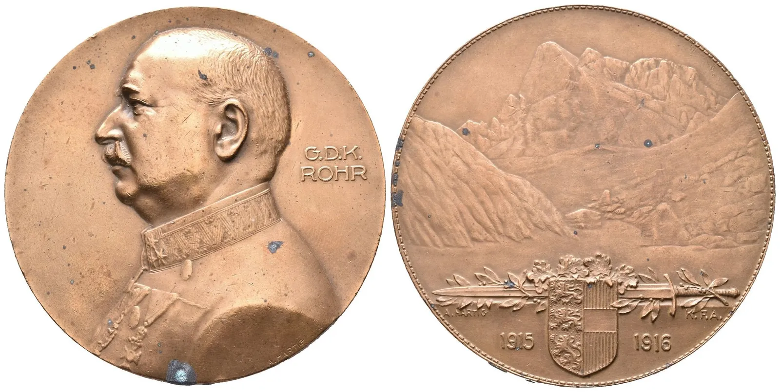 AE Medaile 1916 - Polní maršál Franz Baron Rohr von Denta. Bronz 65 mm, — 1