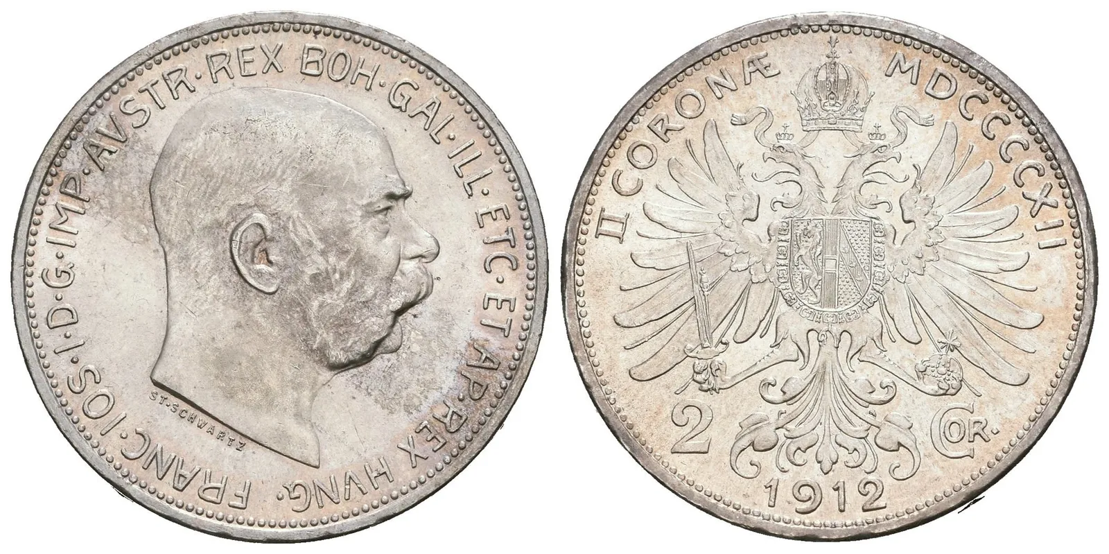 2 Koruna 1912, krásná zachovalost, luxusní Rv., patina, lesk — 1