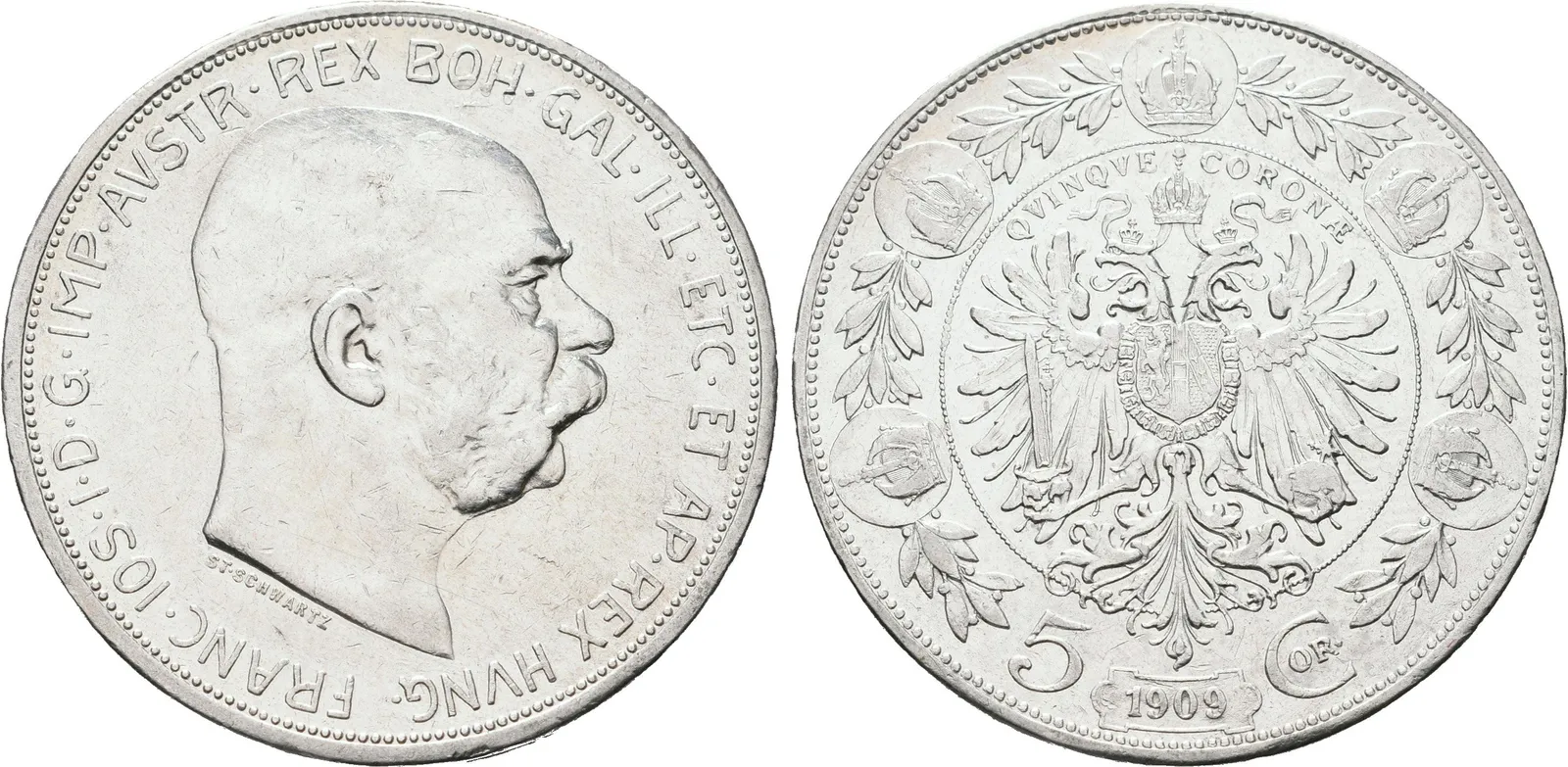 5 Koruna 1909 Schwartz