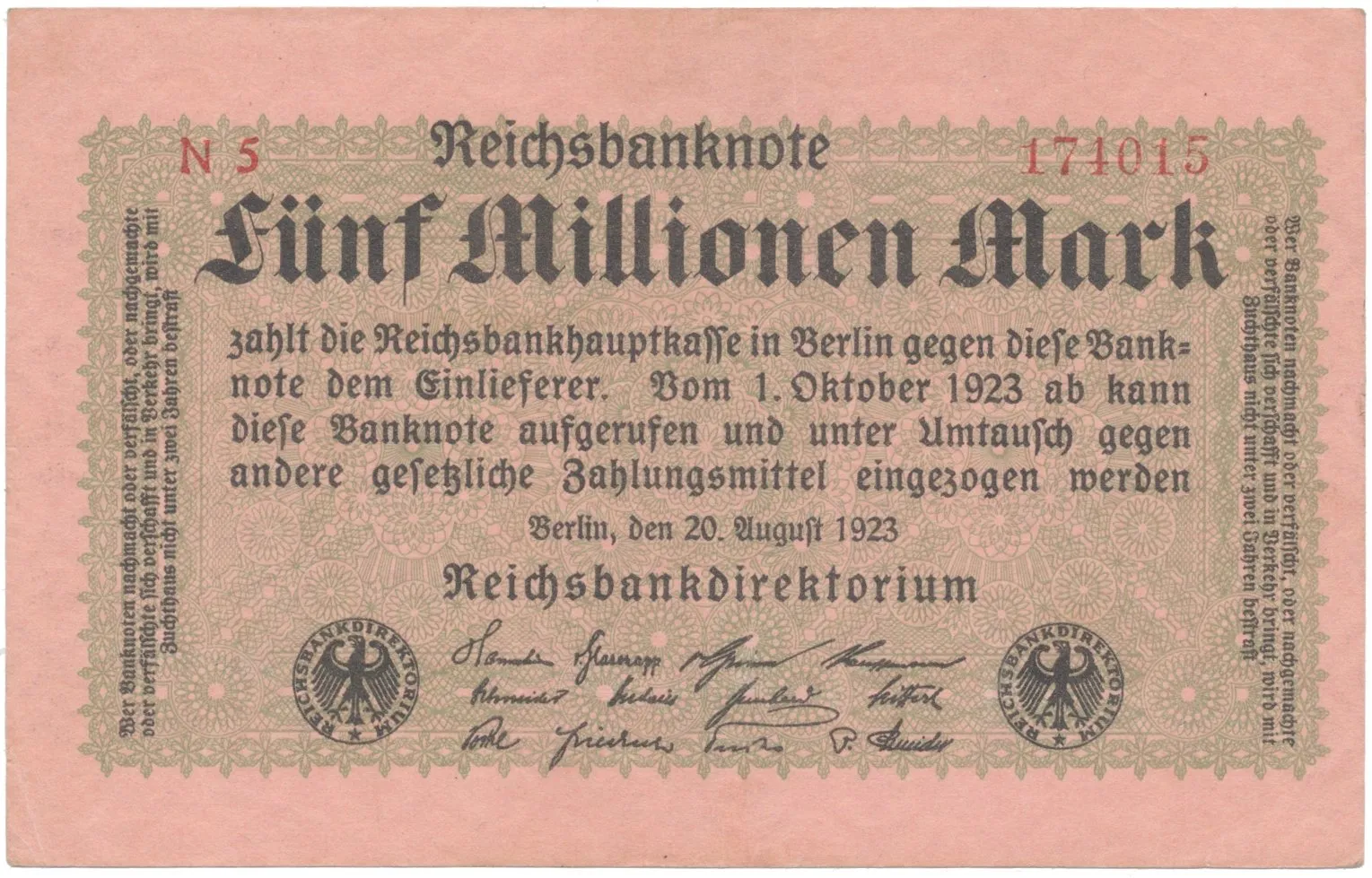 Německo, 5 Millionen Mark 1923, Ro.104b