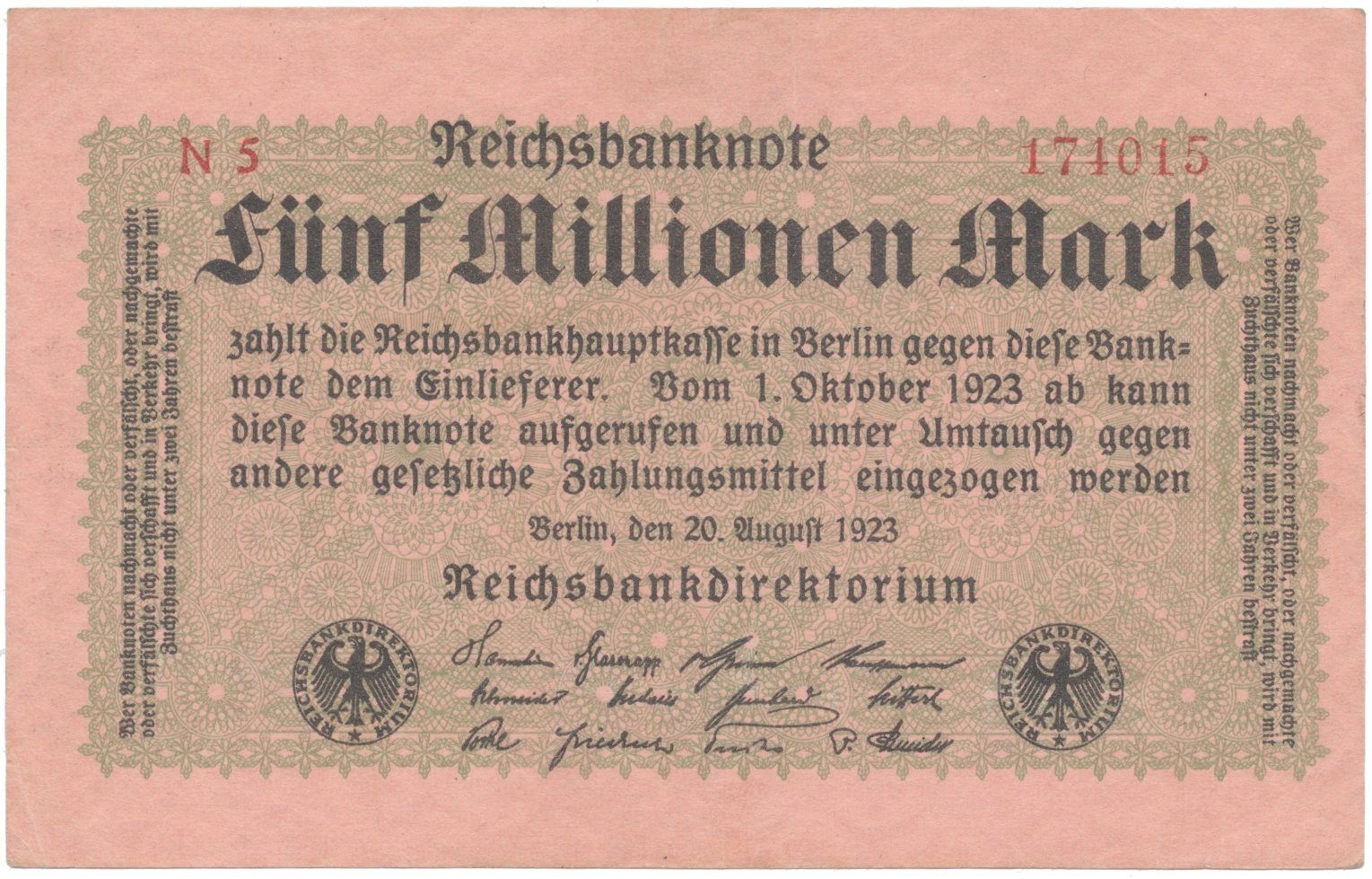 Německo, 5 Millionen Mark 1923, Ro.104b