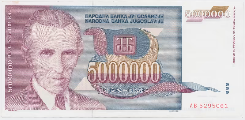 Jugoslávie, 5.000.000 Dinara 1993, P.121