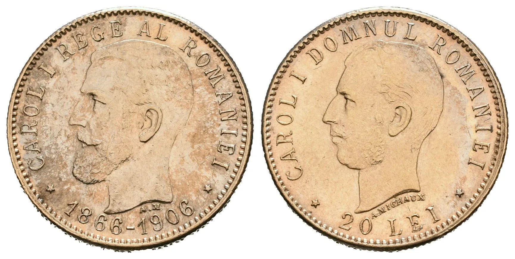 20 Lei 1906 - jubilejní (raženo 24000 ks), Fr.5, KM.37, krásná zachovalost, — 1