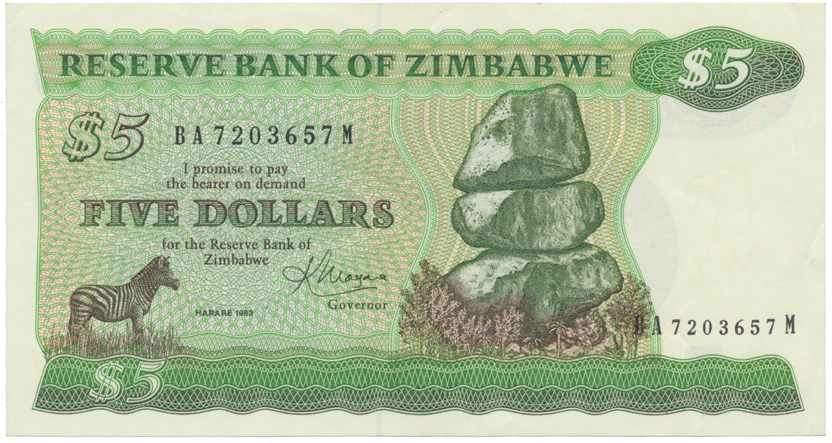 Zimbabwe, 5 Dollars 1983, P.2c