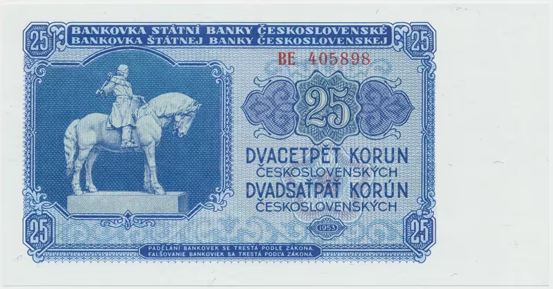 Československo, 25 Koruna 1953, tisk Moskva, série BE, Hej.93a1