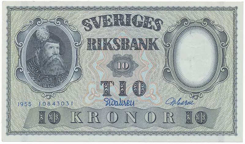 Švédsko, 10 Kronor 1955, modrý číslovač, P.43c