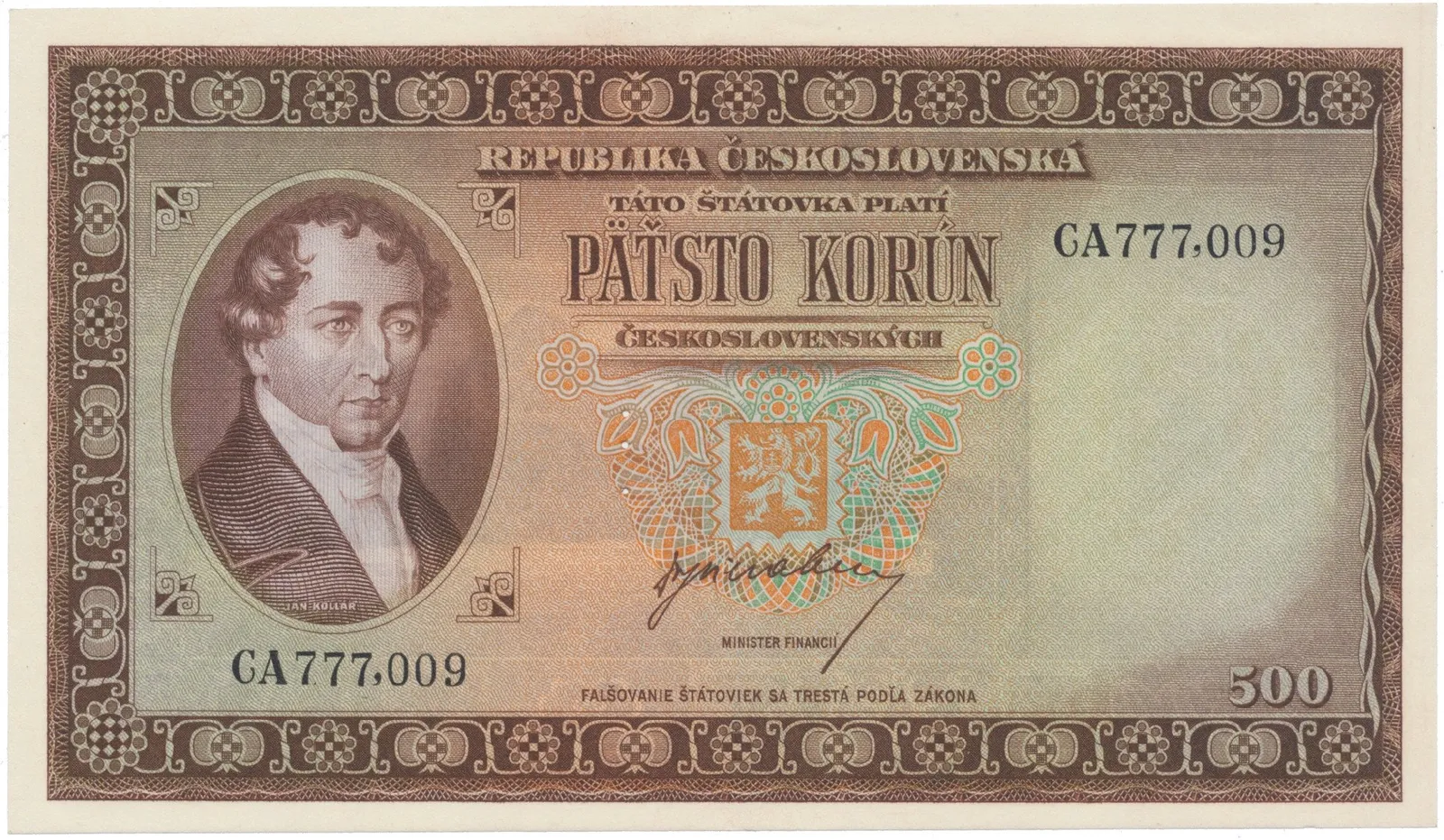 500 Koruna b.d. (1945), série CA, Hej.75a.S1