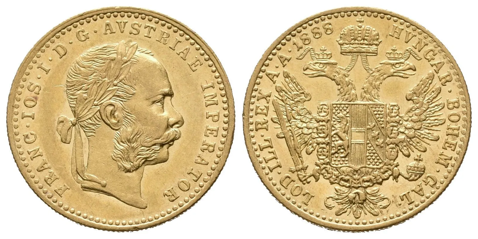 Dukát 1888, velmi pěkná zachovalost, patina, zbytky lesku, rysky — 1